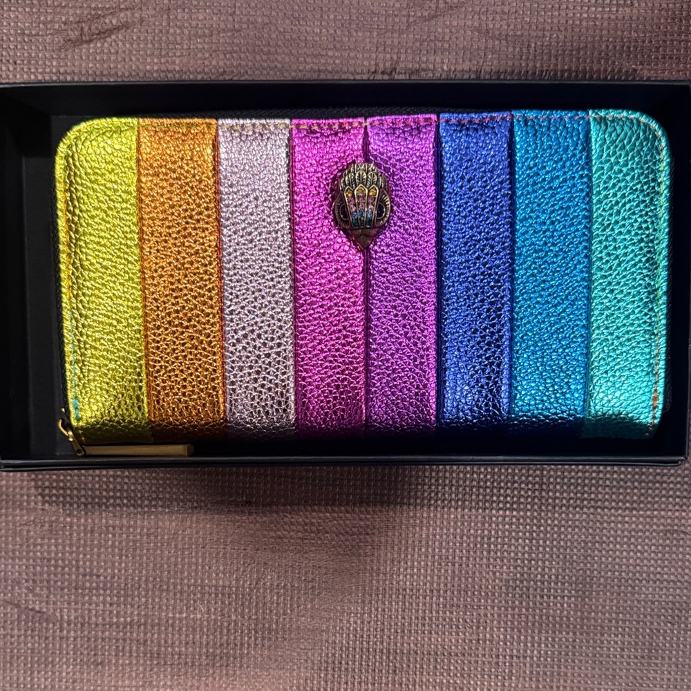 Kurt Geiger Metallic Rainbow Stripe Zip Wallet - Yellow to Teal